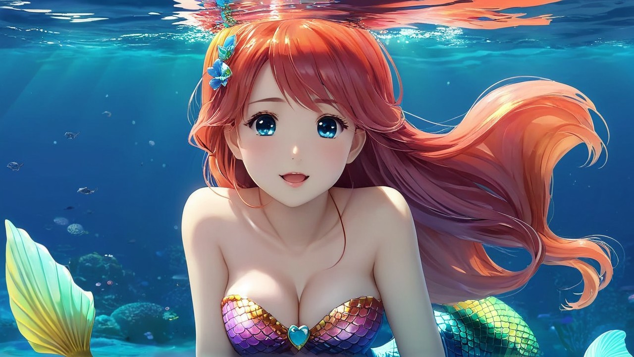 Vibrant Underwater Scene with Young Mermaid and Coral