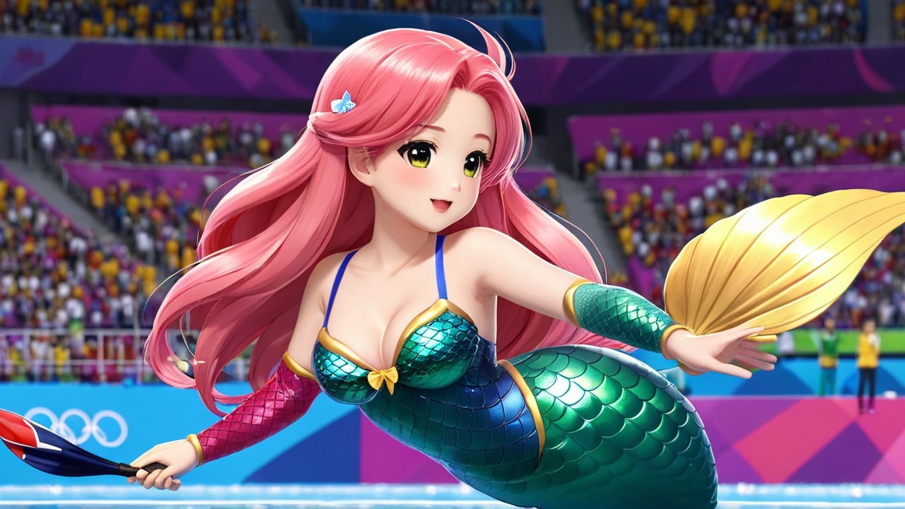 Vibrant Mermaid Character in Aquatic Arena Setting