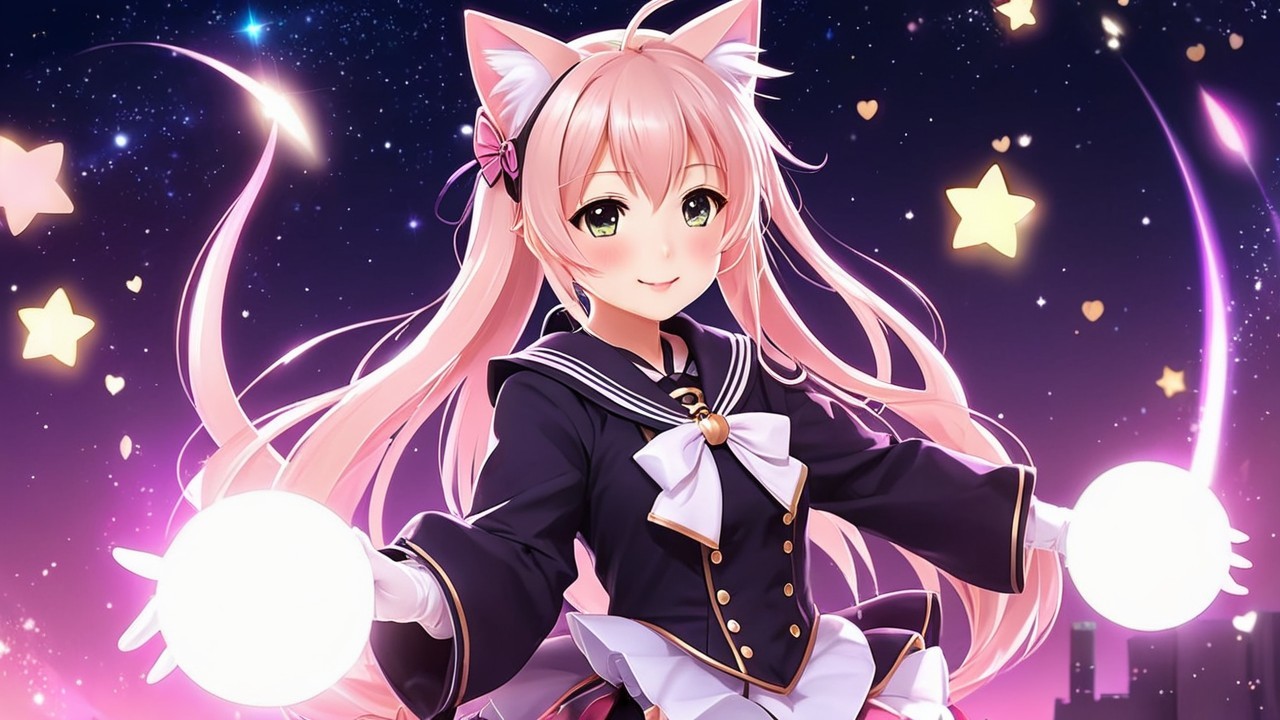 Enchanting Character with Pink Hair and Cat Ears