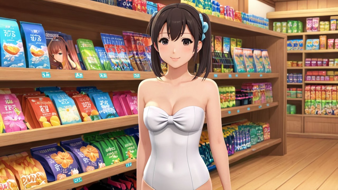 Young Woman in Stylish Swimsuit in Bright Store