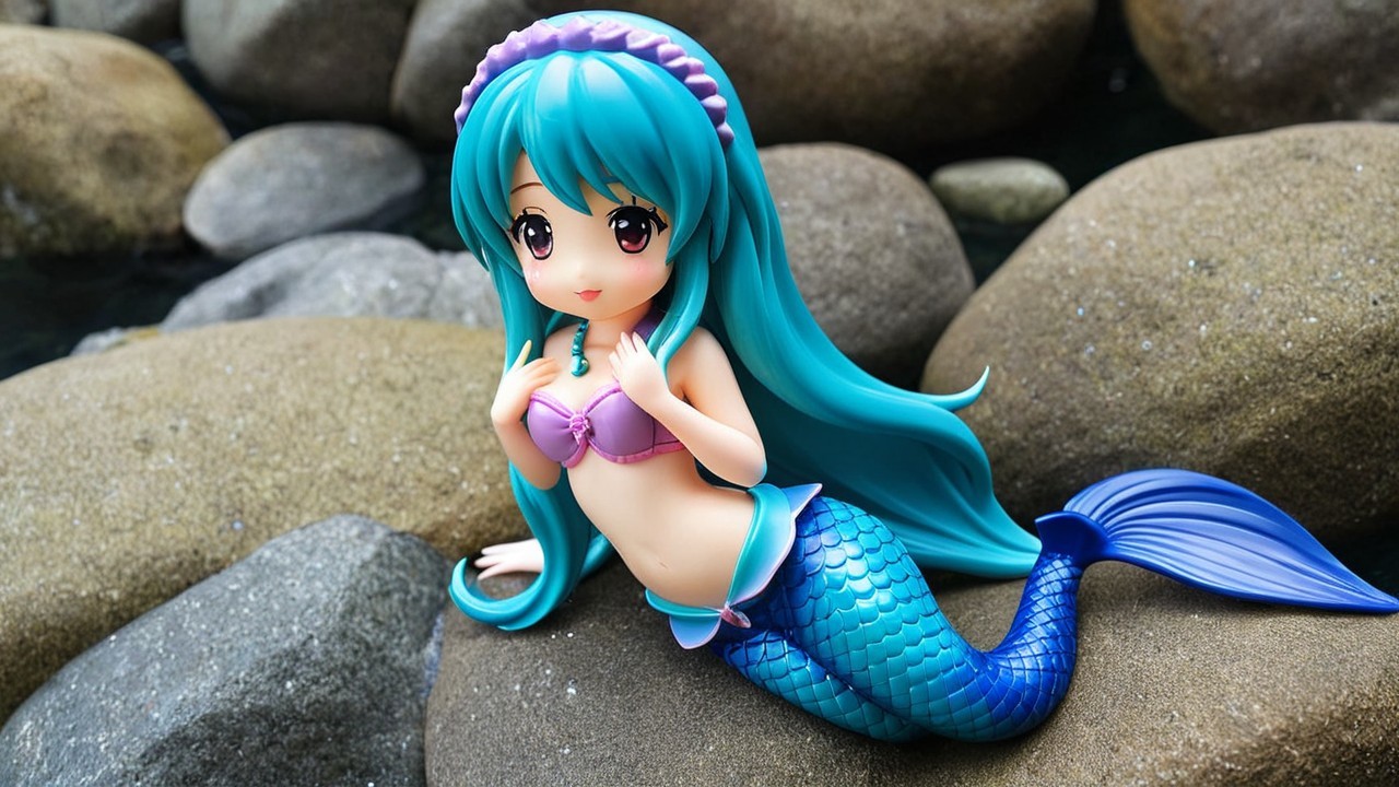 Mermaid Figure with Teal Hair and Shimmering Tail