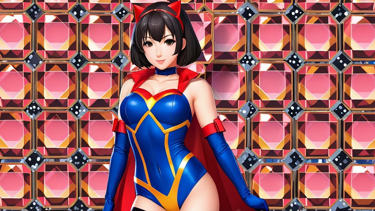 Stylized Character in Vibrant Outfit Against Geometric Background