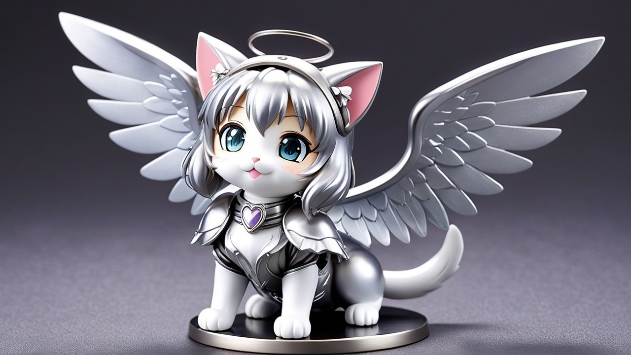 Whimsical Angelic Cat Figurine with Wings and Armor