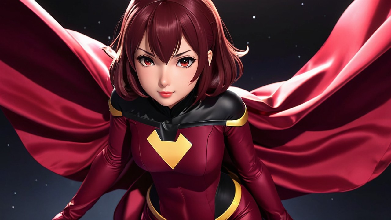 Dynamic Superhero Character in Red and Black Costume