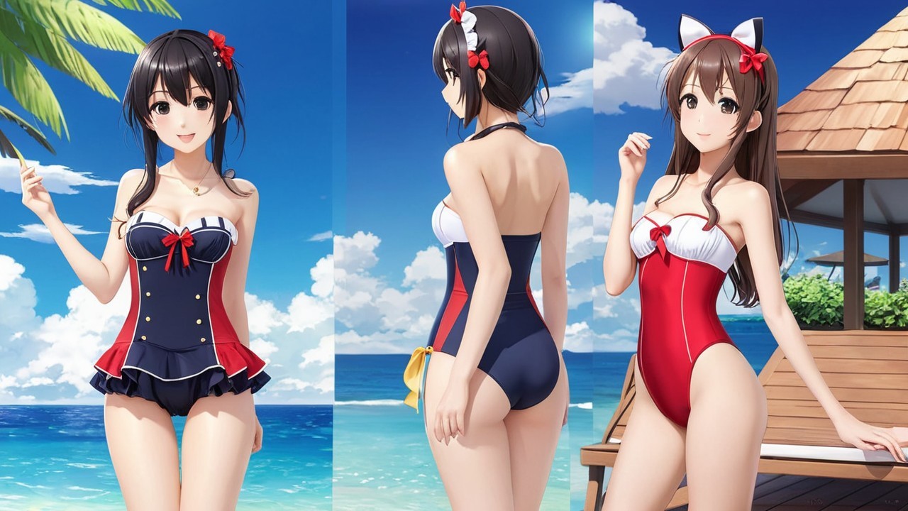 Character in Nautical-Themed Swimsuit Poses