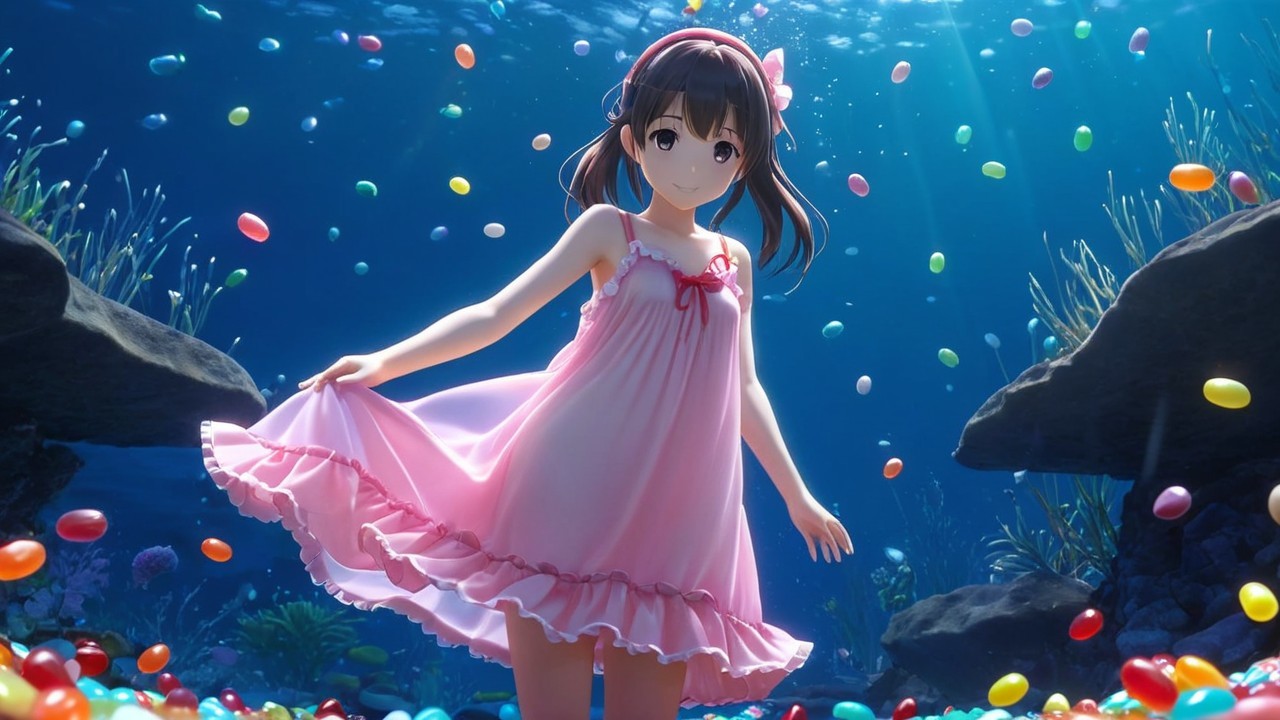 Cheerful Anime Girl in Colorful Underwater Scene