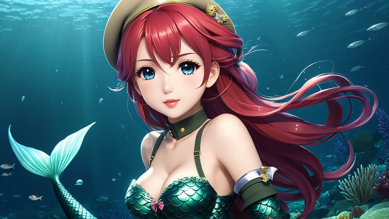 Underwater Scene with Animated Mermaid and Coral