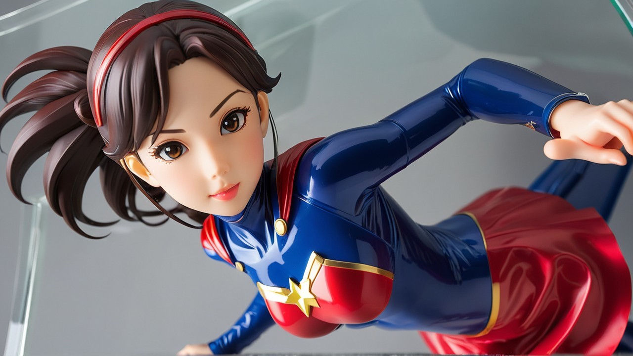 Superheroine Figurine in Blue and Red Costume