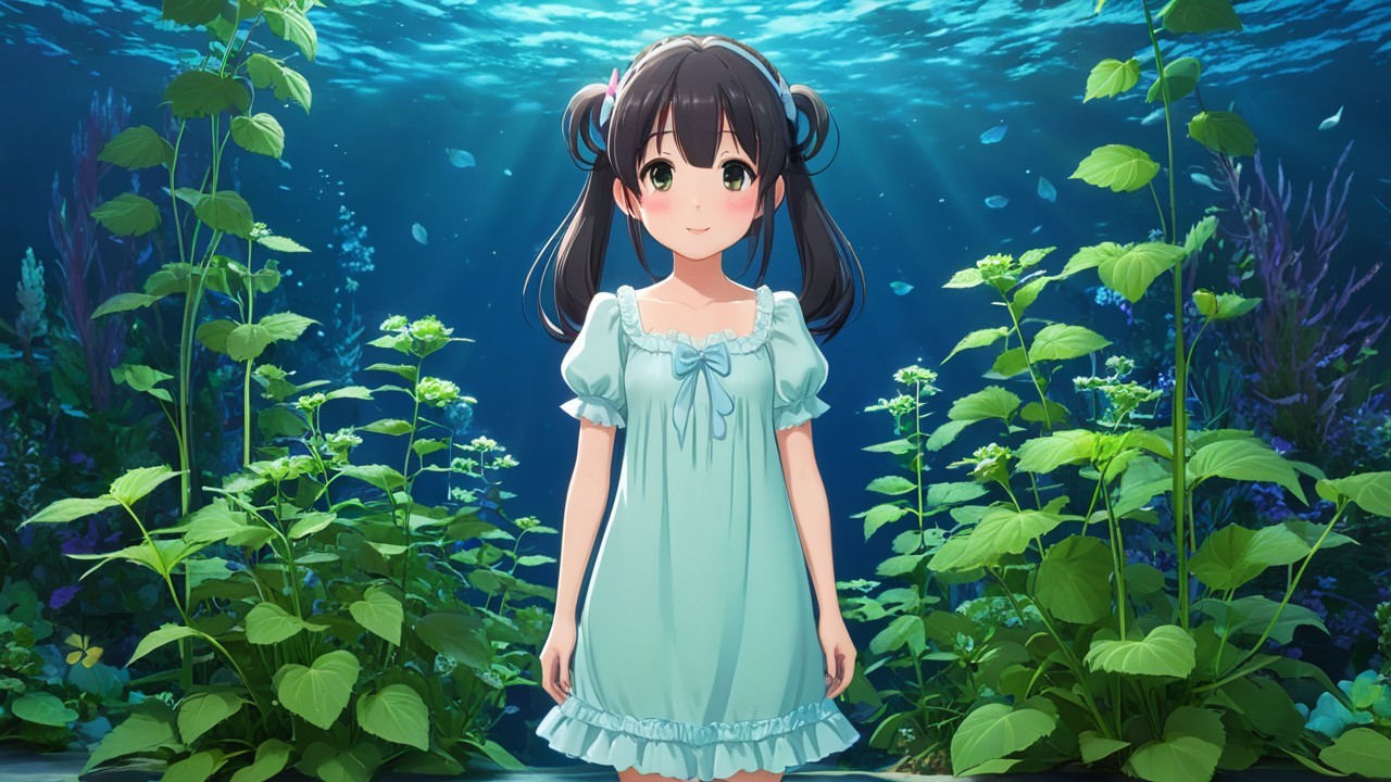 Underwater Scene of a Girl in Light Blue Dress