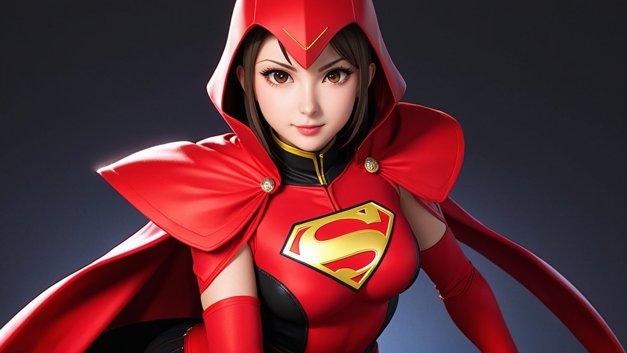 Stylized Female Superhero in Red and Gold Outfit