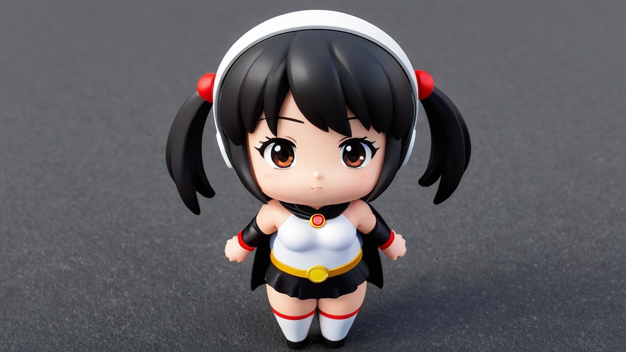 Chibi-Style Figure with Brown Eyes and Playful Outfit