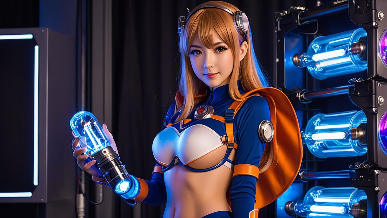Futuristic Character in Vibrant Sci-Fi Outfit