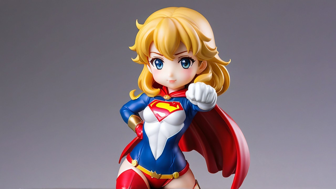 Stylized Female Superhero with Blue and Red Costume