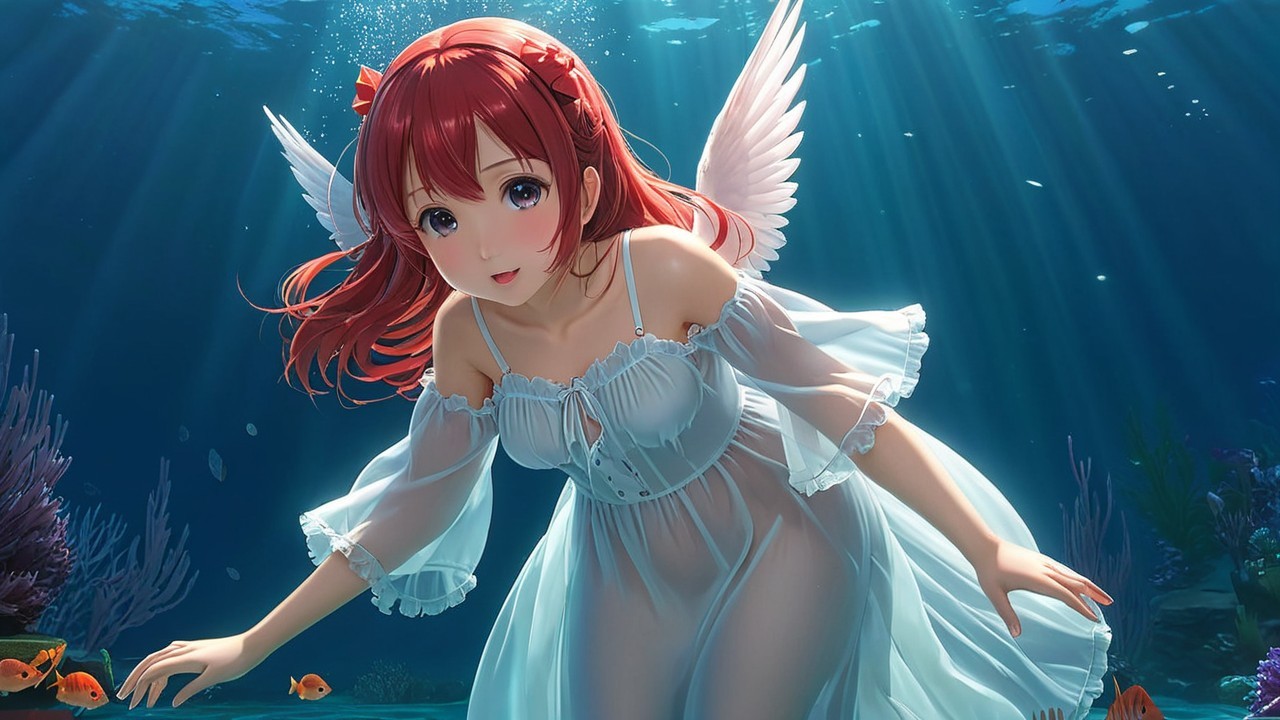 Underwater Scene with Woman and Angel Wings