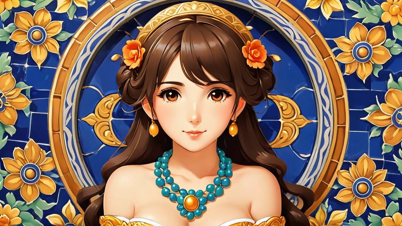 Portrait of a Young Woman with Floral Accents and Jewelry