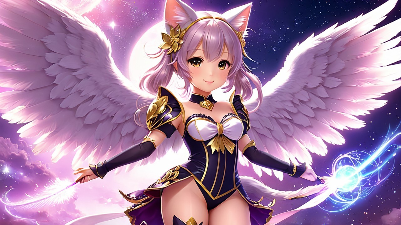 Whimsical Fantasy Character with Cat Ears and Wings