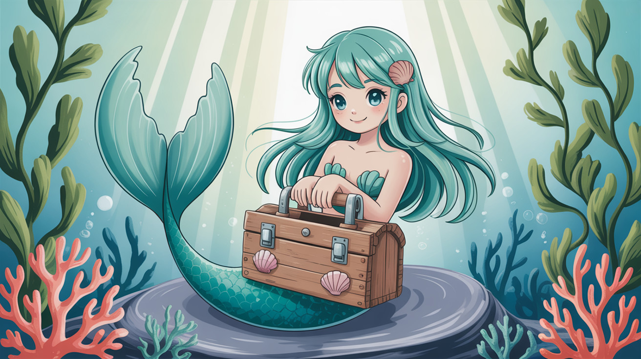 Underwater Illustration of a Light-Skinned Mermaid