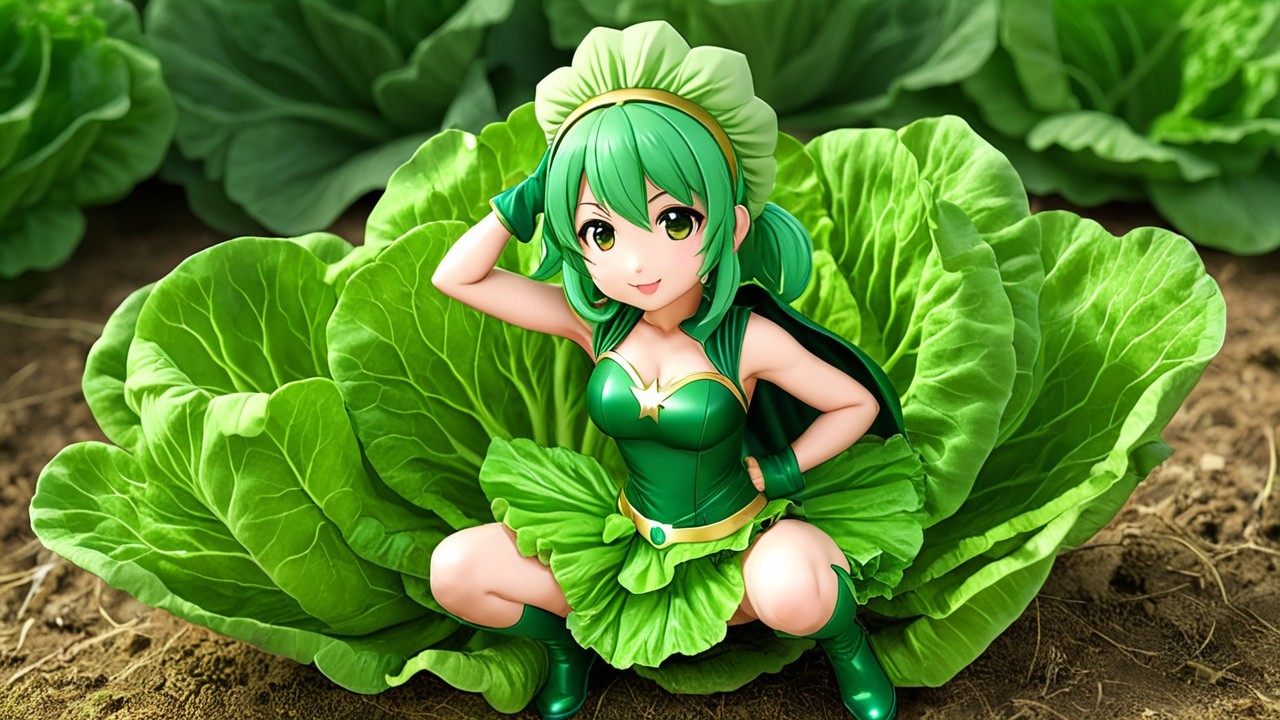 Whimsical Character Amidst Lush Cabbage Leaves