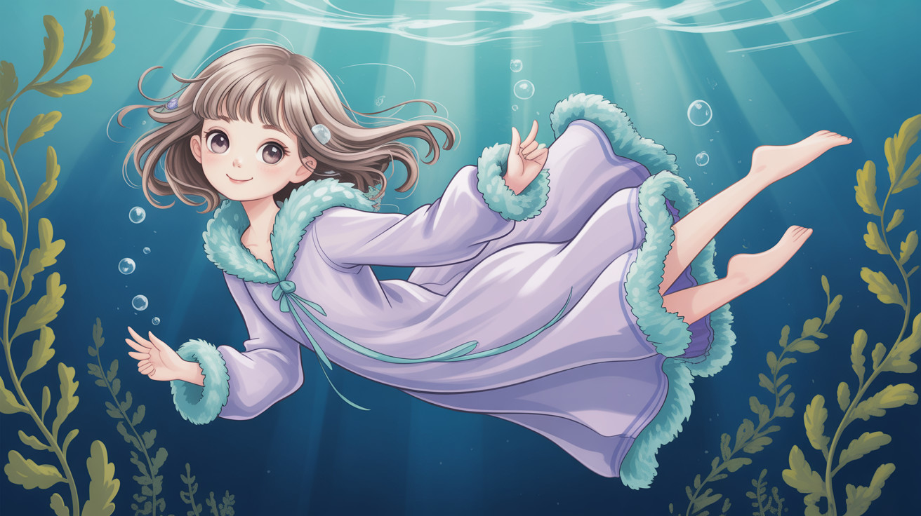 Anime Illustration of Girl Floating in Dark Water