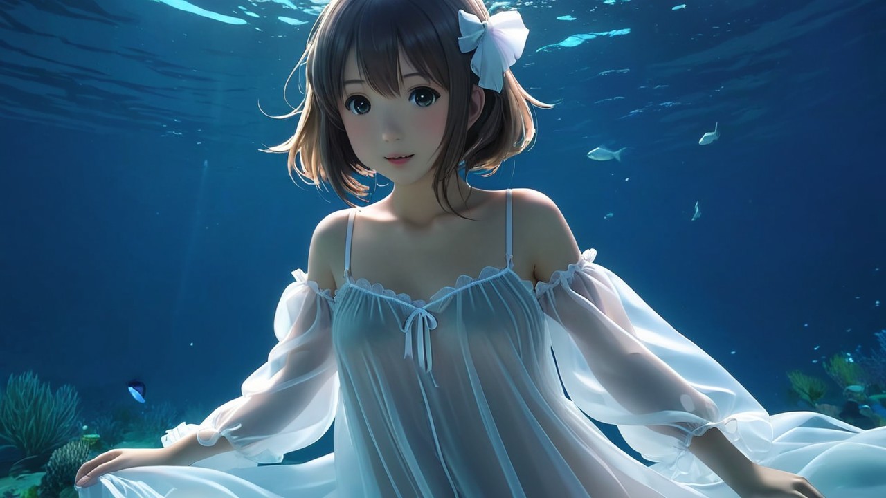 Underwater Scene of a Woman in a Flowing Dress