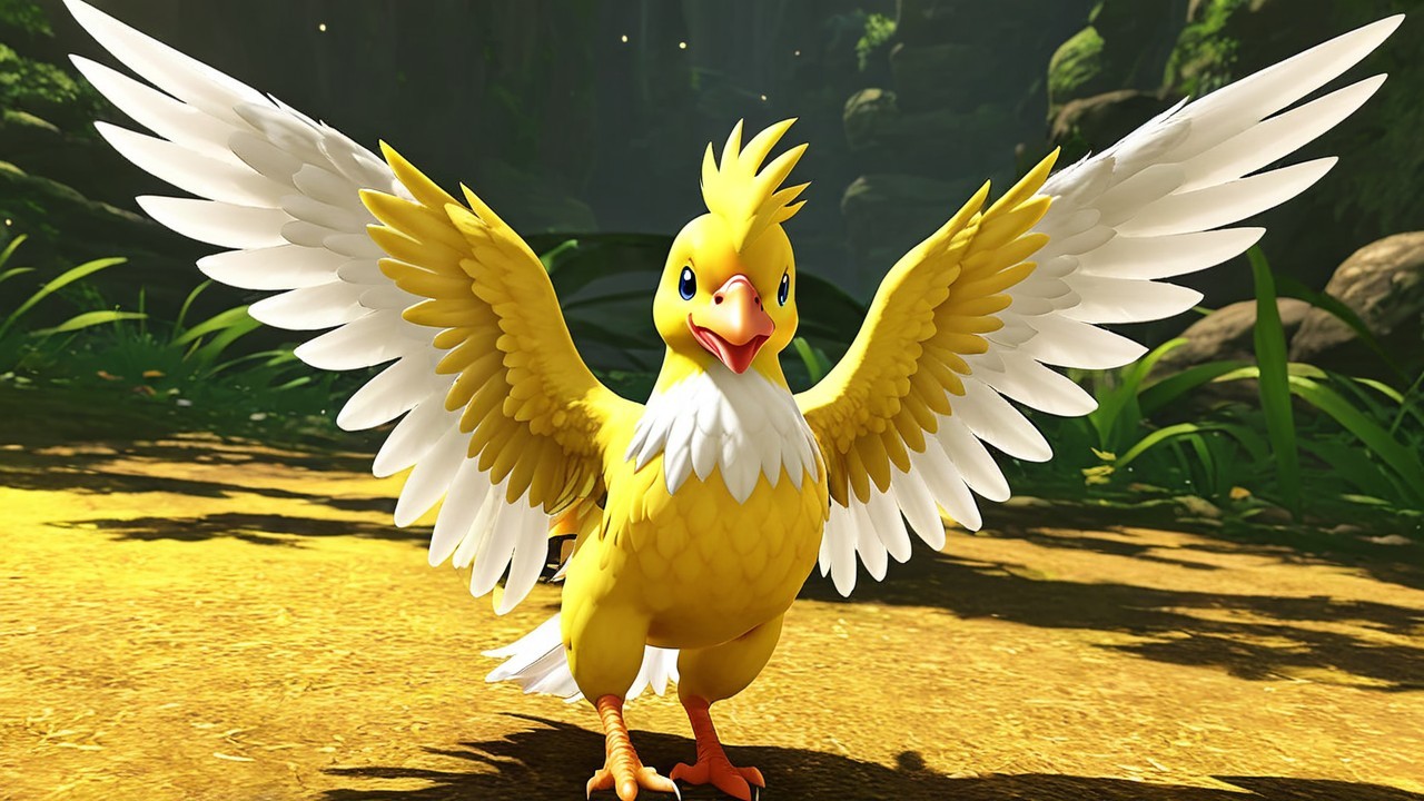 Bright Yellow Bird in Lush Forest Setting