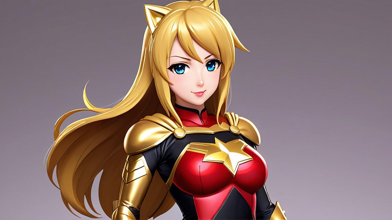 Confident Female Character in Red and Black Costume