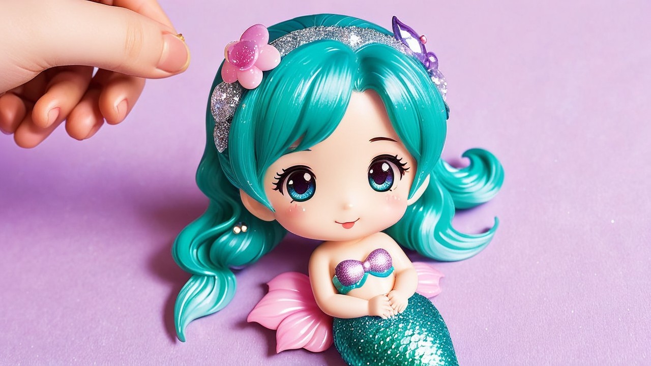 Colorful mermaid doll with vibrant features and accessories