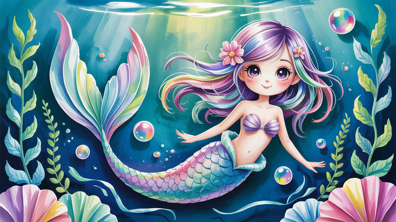Vibrant Mermaid Digital Painting in Turquoise Waters