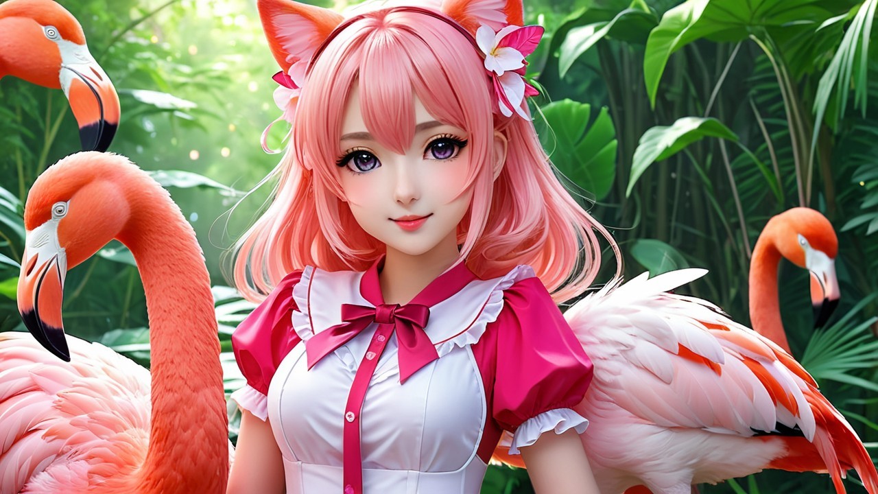 Young Woman with Pink Hair in Tropical Setting