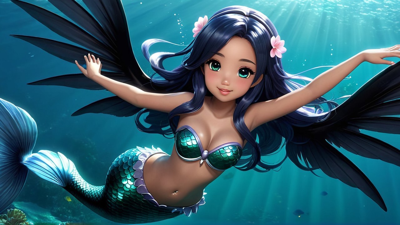 Vibrant Underwater Scene with Enchanting Mermaid