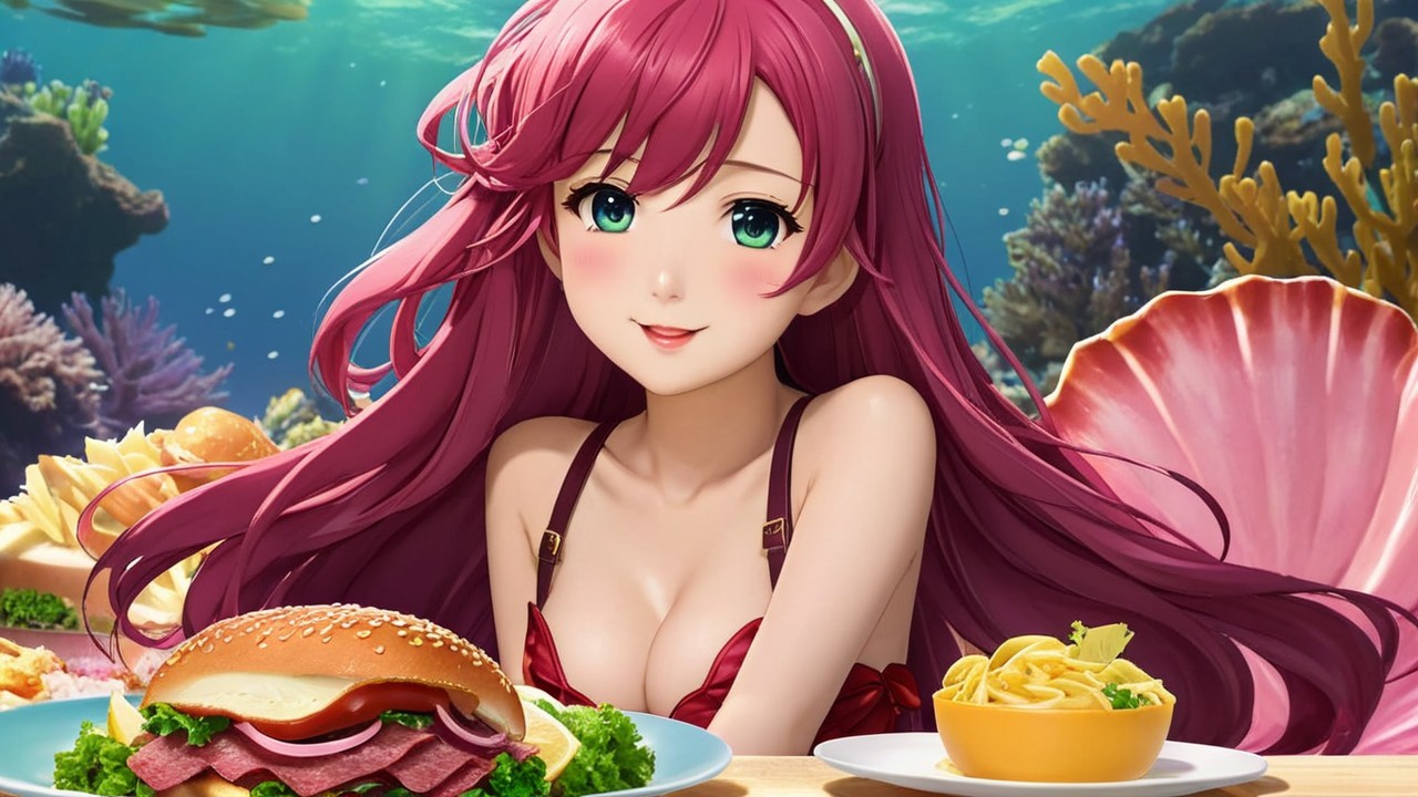 Cheerful Anime Character in Vibrant Underwater Scene