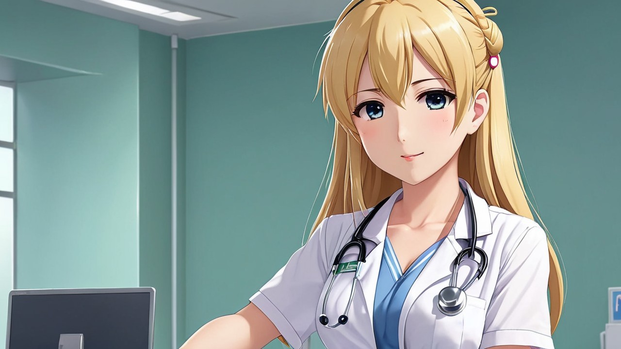 Young Woman in Lab Coat at Modern Clinic Desk