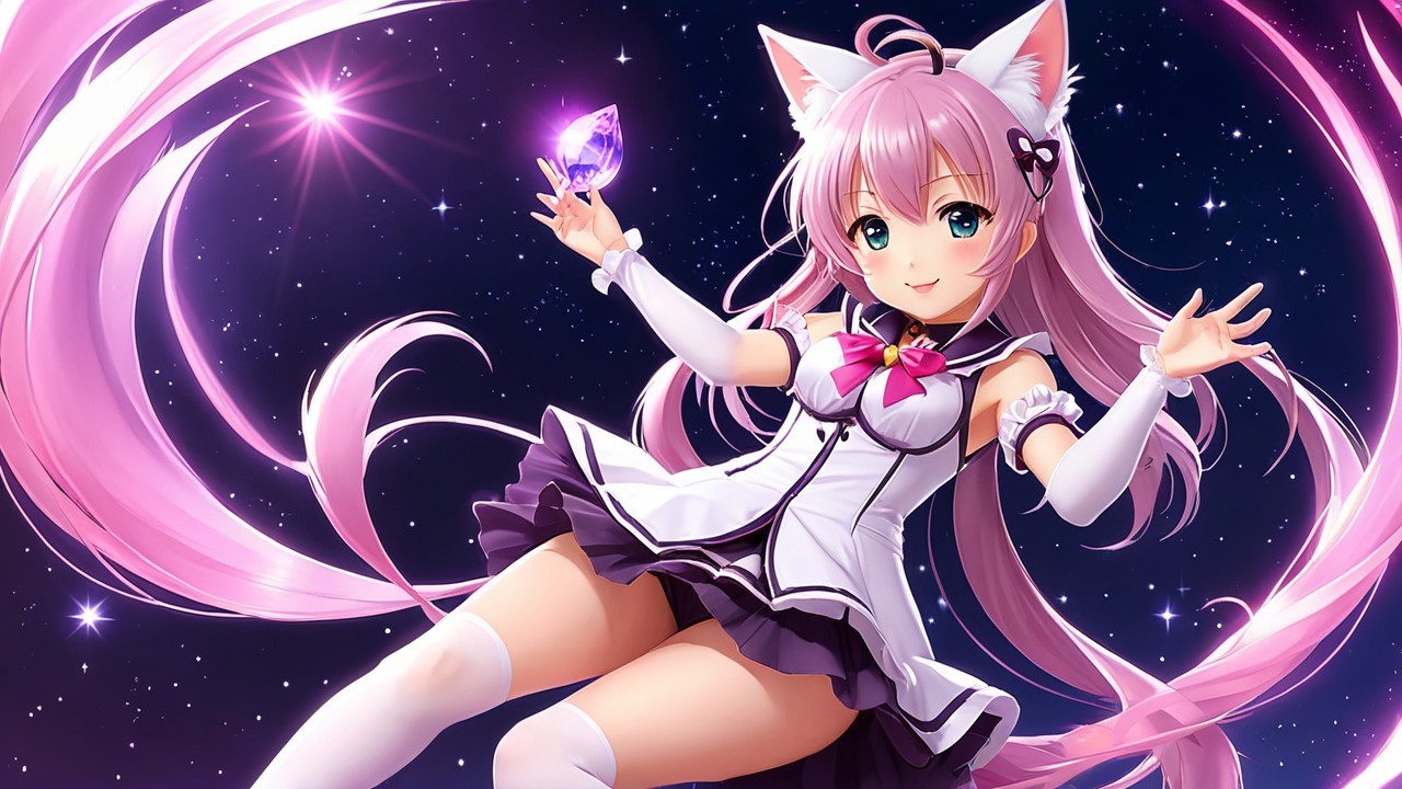 Charming anime character with pink hair and cat ears