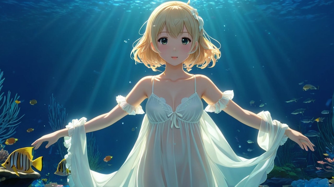 Underwater Scene of a Girl in Translucent Garment