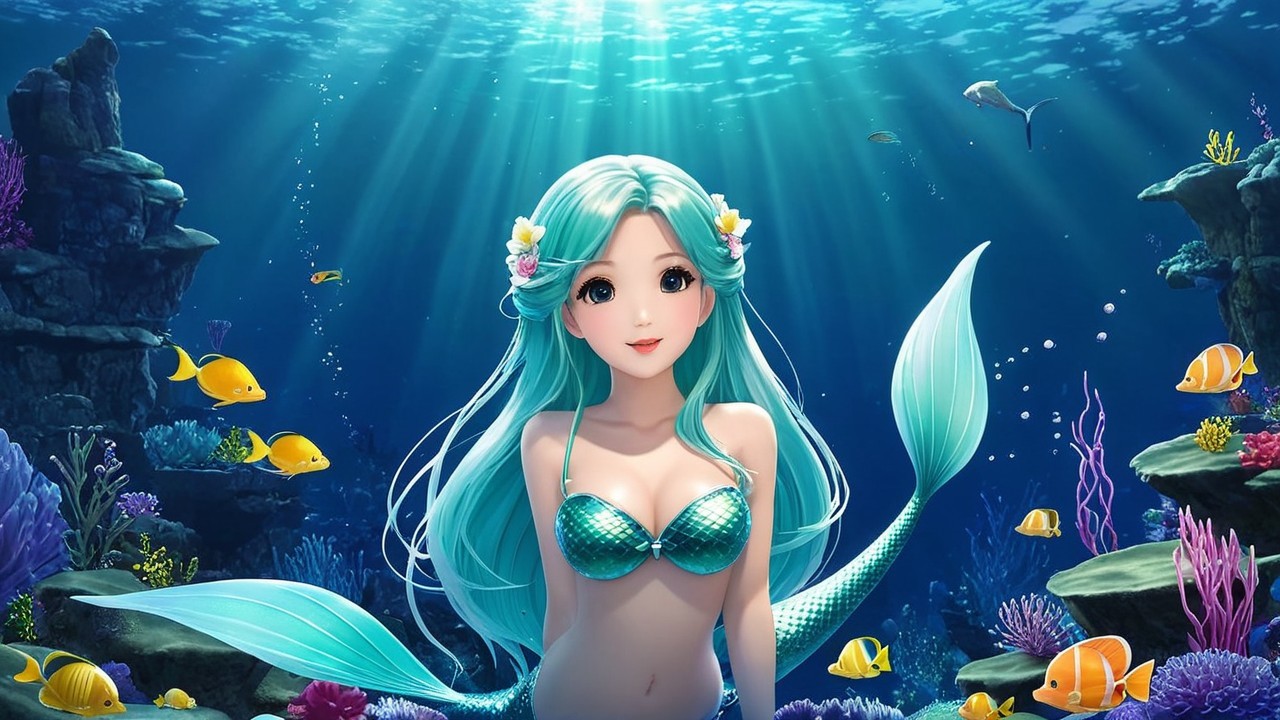 Underwater Scene with a Fantastical Mermaid
