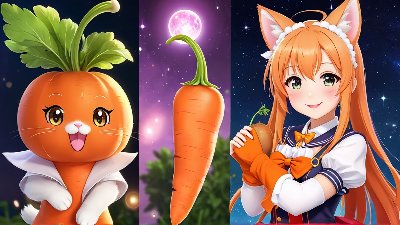 Cartoon Carrot Character and Cheerful Girl Illustration