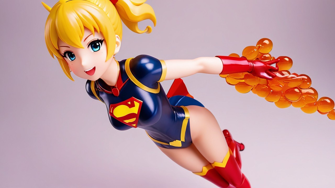 Superheroine Figure with Blonde Pigtails and Action Pose