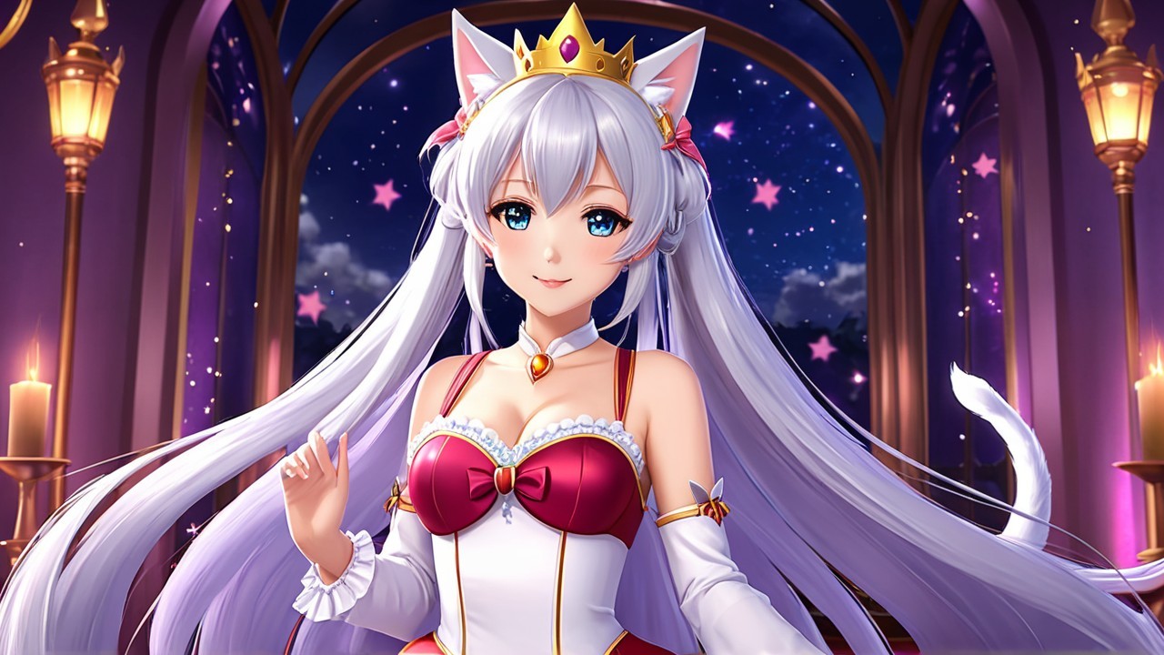 Elegant Character with Silver Hair and Cat Ears