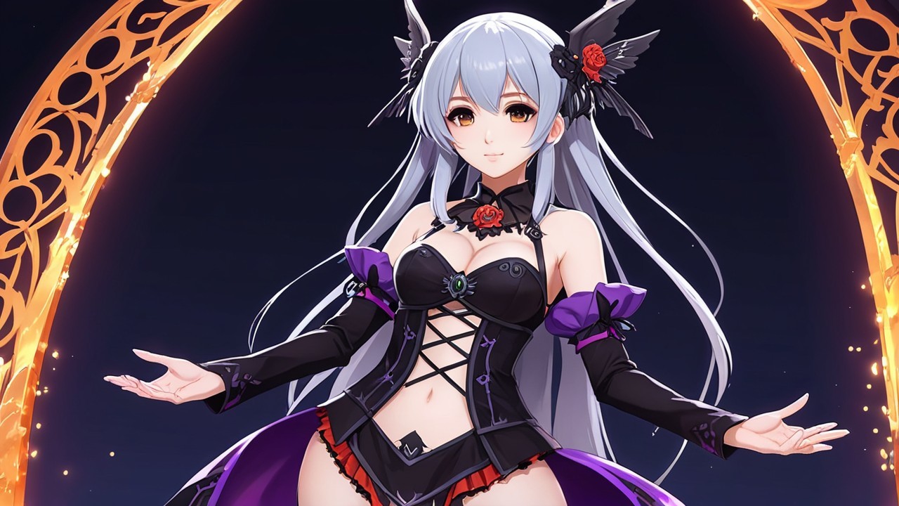 Elegant character with silver hair in striking attire