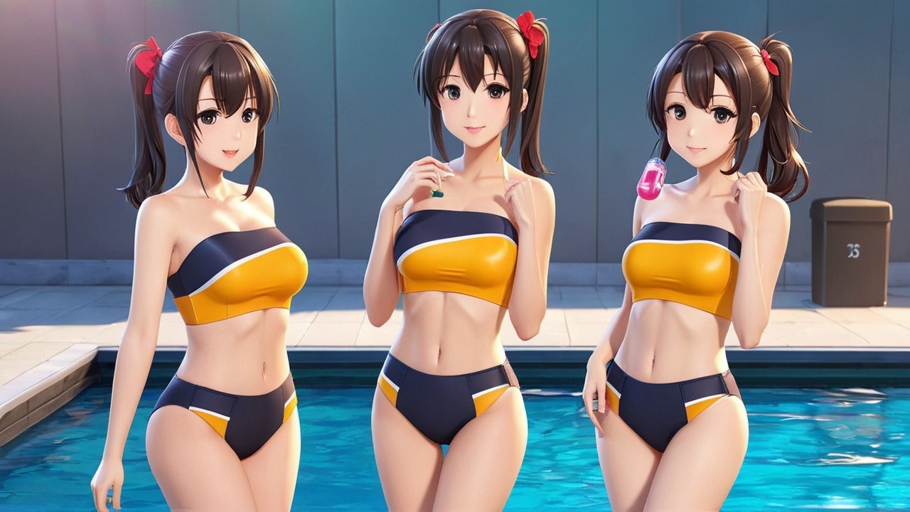 Animated Characters by Pool in Matching Bikinis