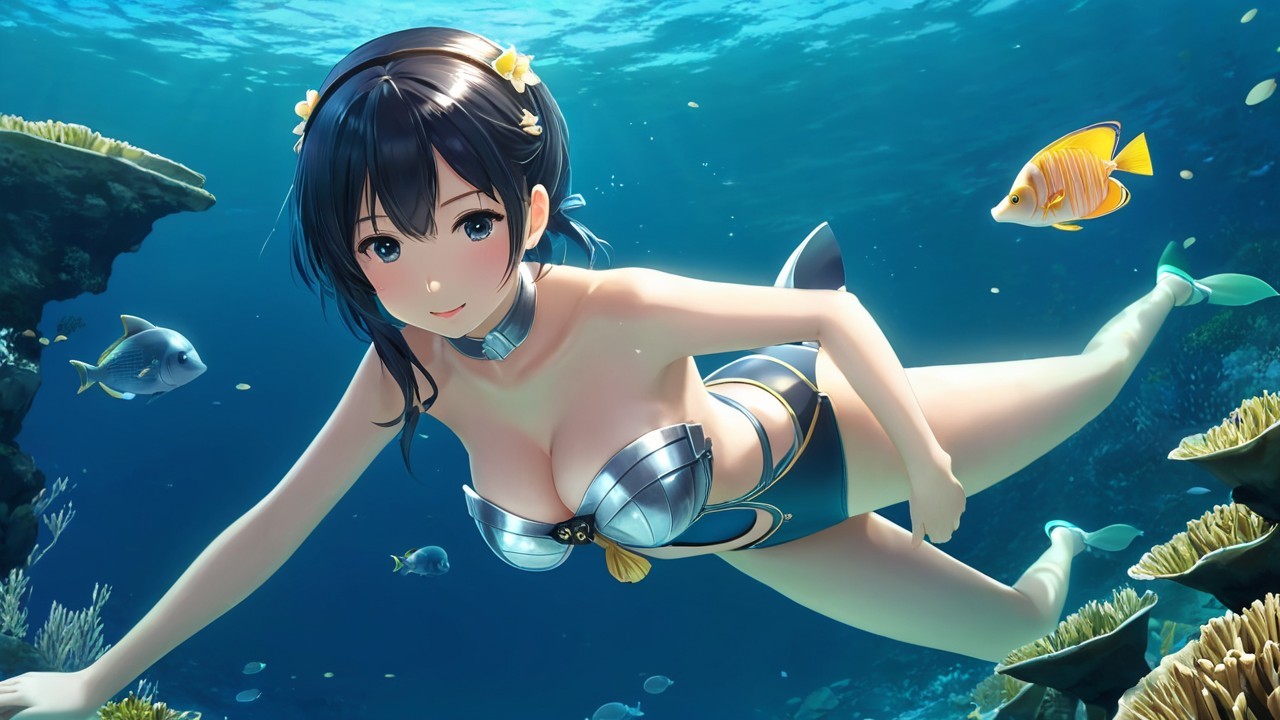 Animated Character Swimming in Vibrant Underwater Scene