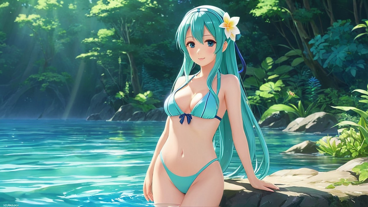 Anime Illustration of Woman by Serene Blue Pond