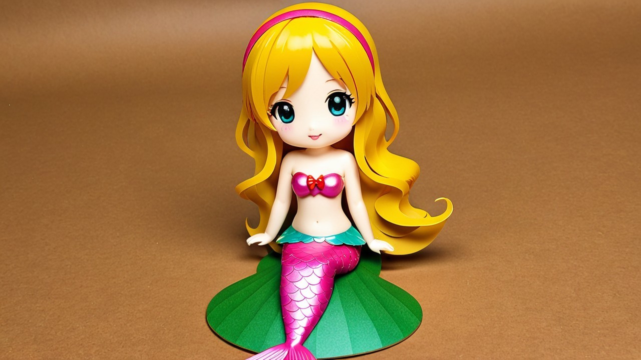Stylized mermaid doll with vibrant colors and details