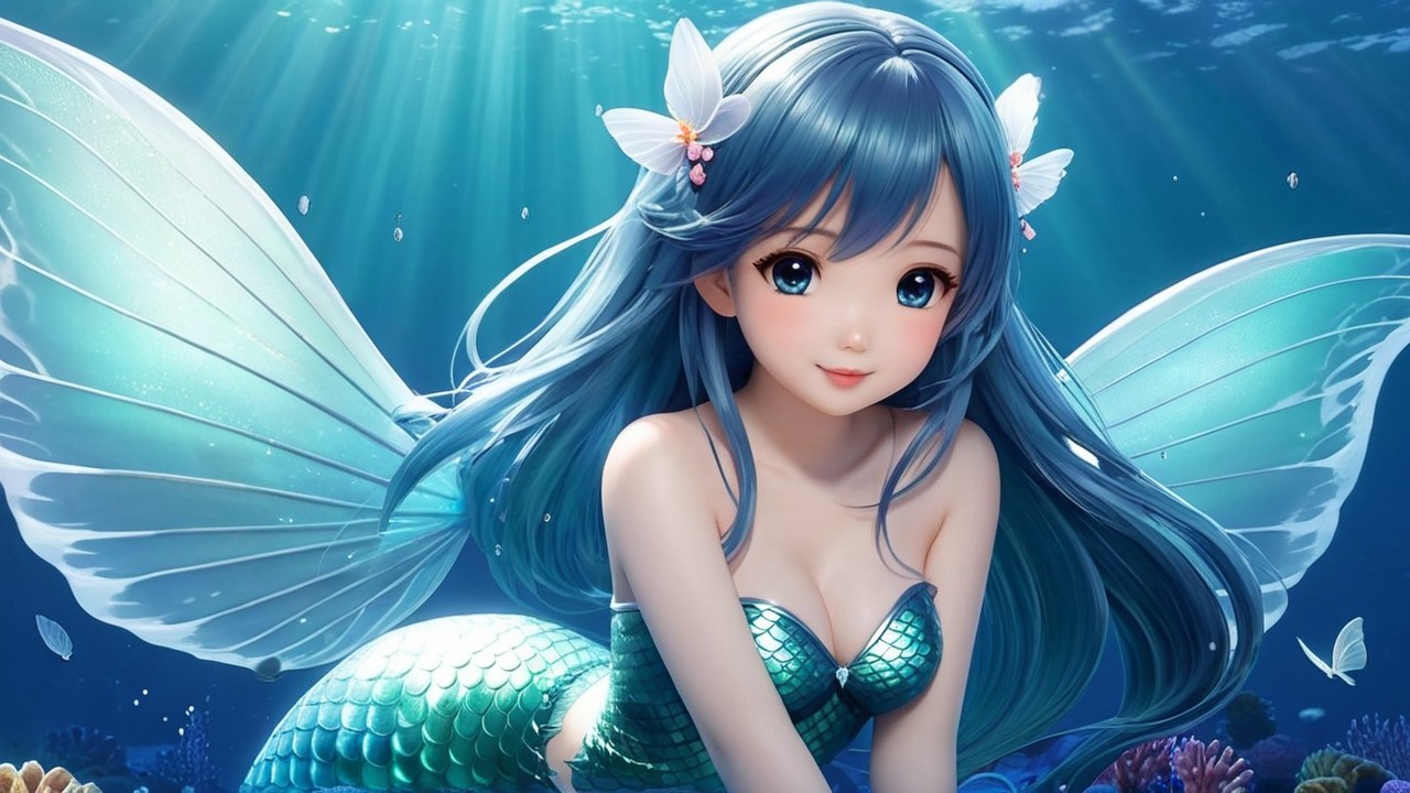 Underwater Scene with Mermaid and Vibrant Coral