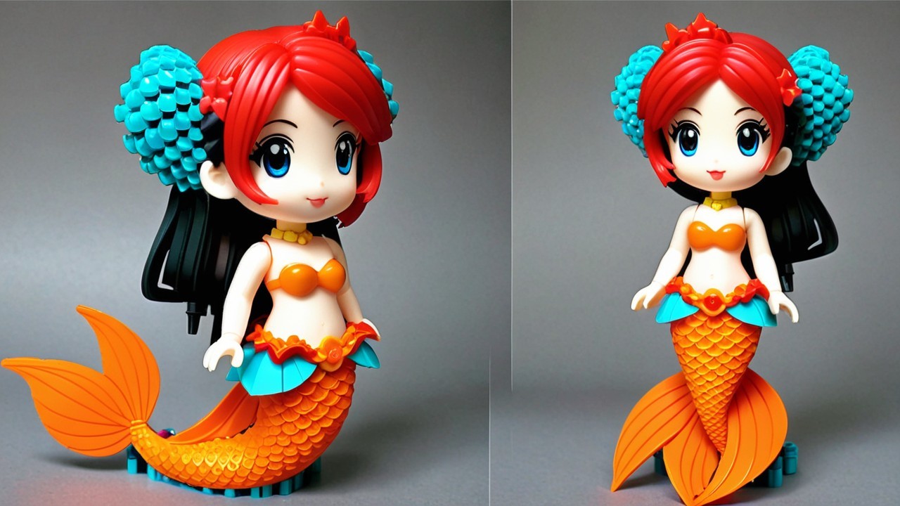Vibrant Mermaid Figure with Red Hair and Coral Top