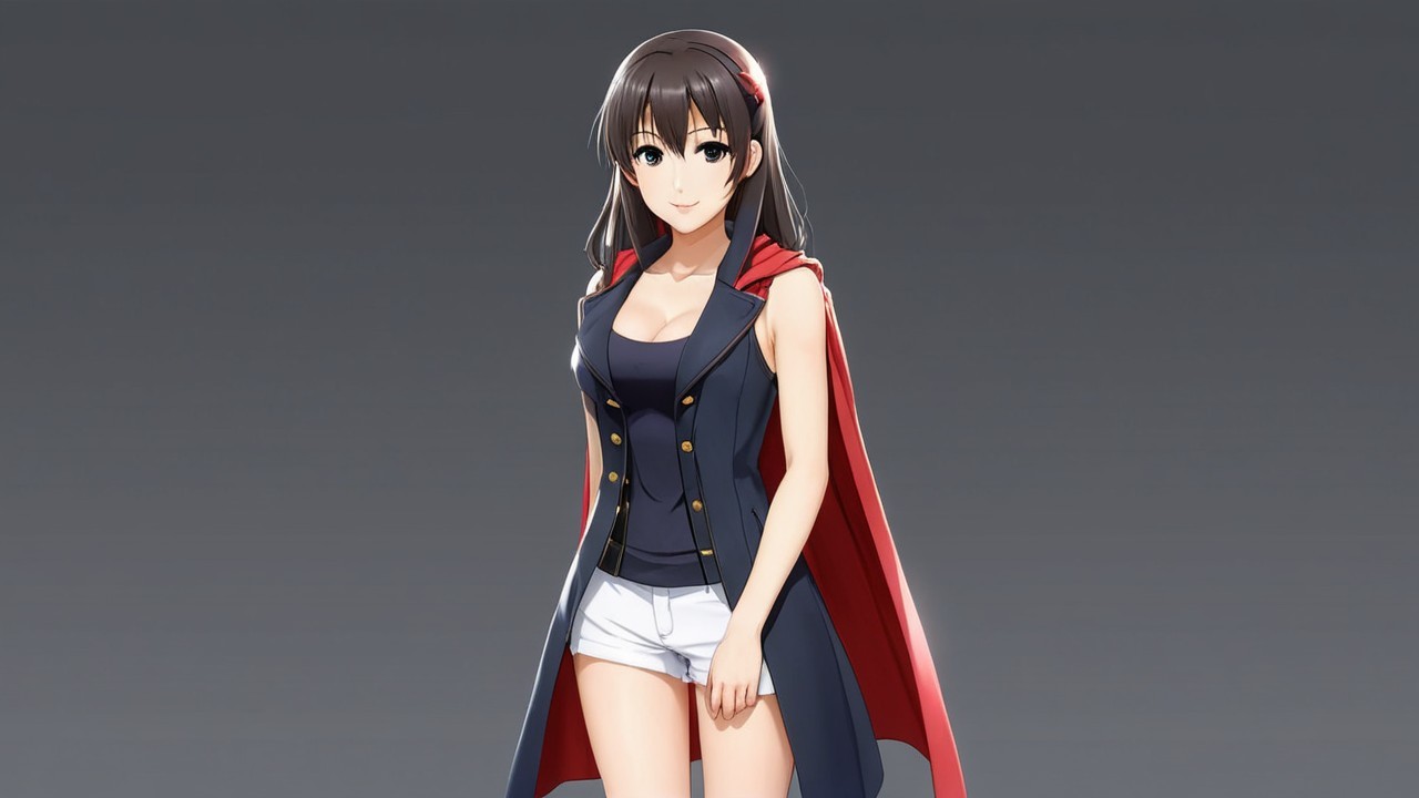 Confident Young Woman in Stylish Cape and Vest Outfit