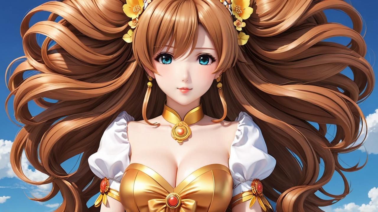 Anime Character with Brown Hair and Golden Dress