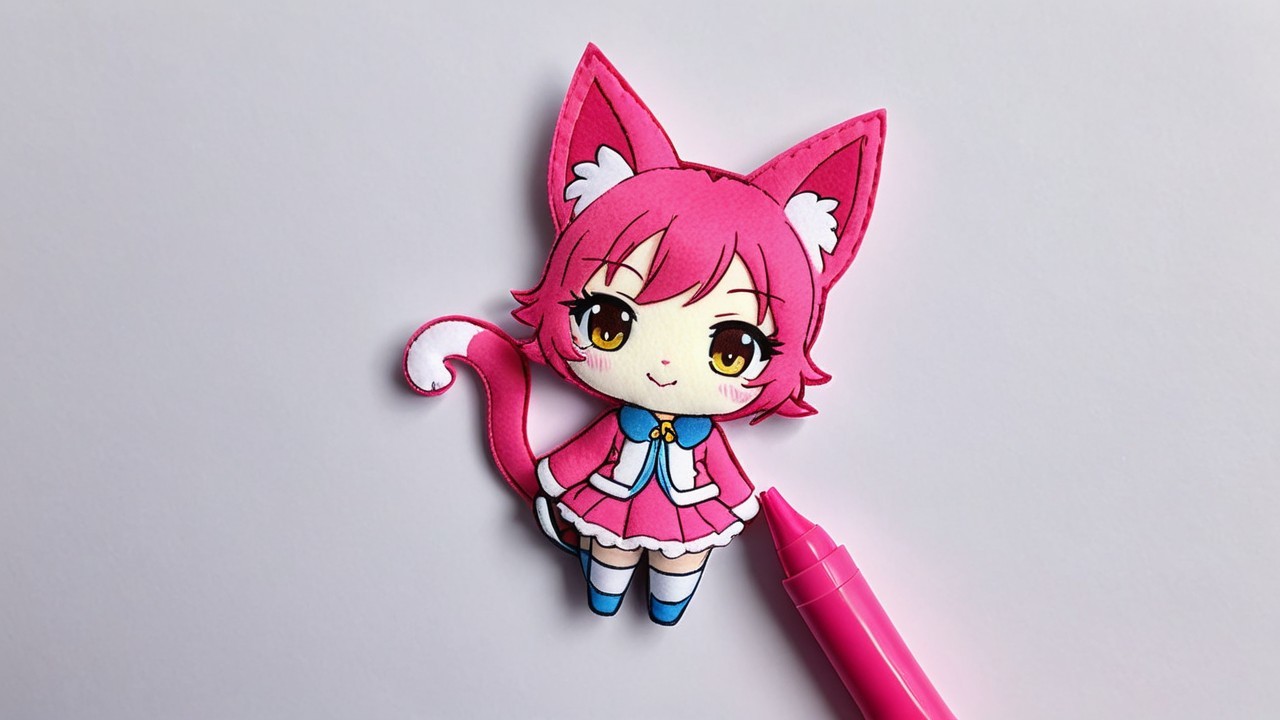 Animated character with pink hair and cat ears