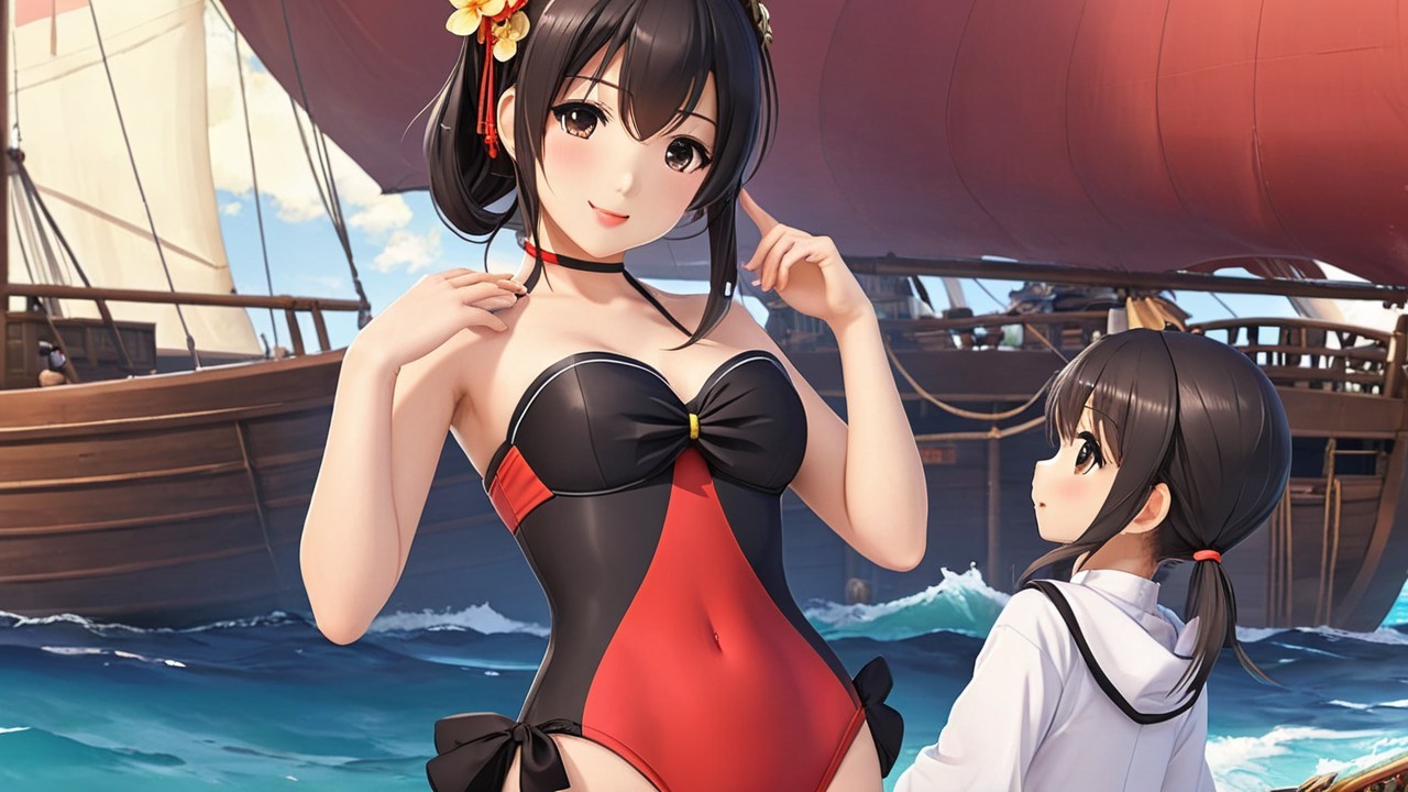 Vibrant Beach Scene with Animated Characters and Ship