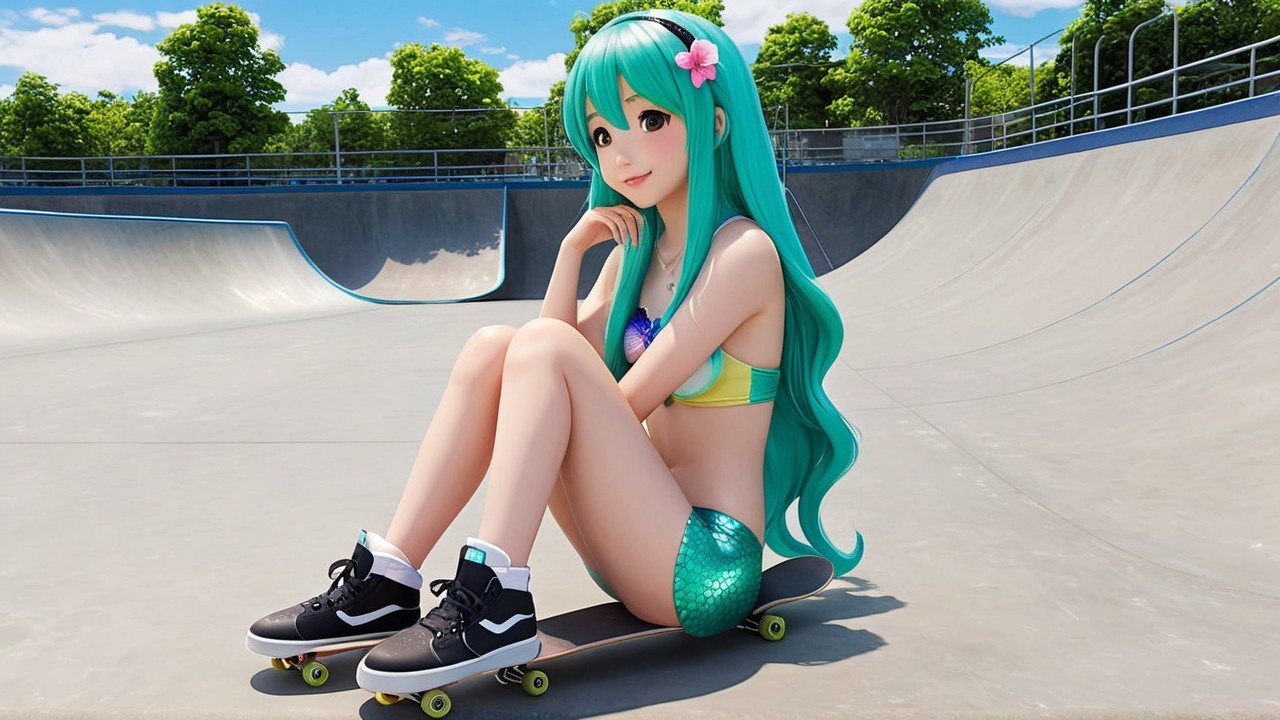 Vibrant Skatepark Scene with Colorful Character